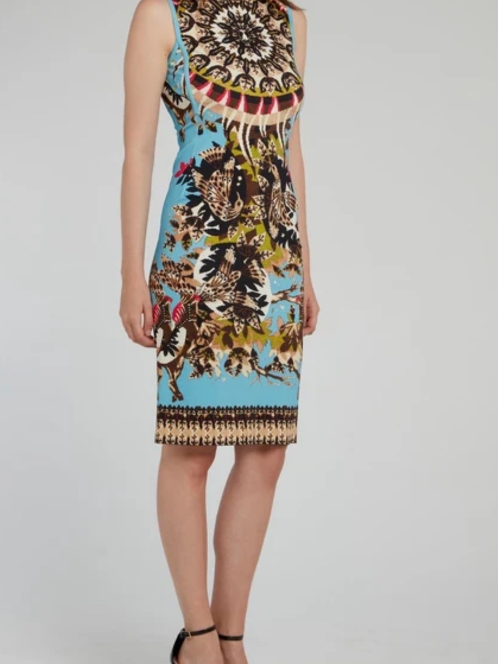 Roberto Cavalli Turquoise Multicolor Sleeveless Printed Midi Dress